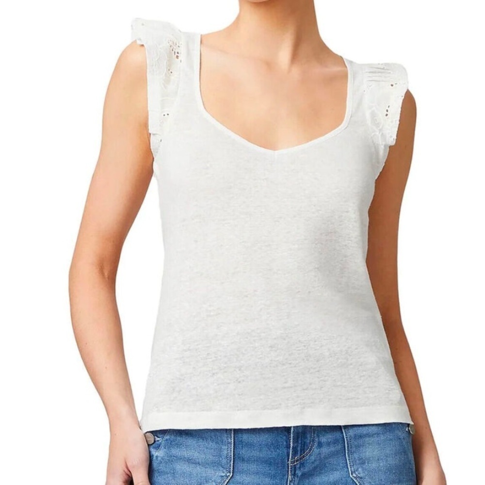 Paige NWT Giulia White Linen Eyelet Flutter Sleeve Tank Top Size XS